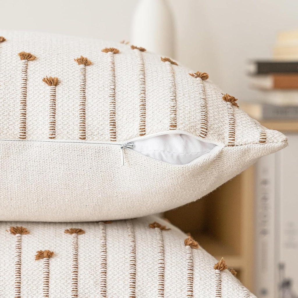 Beige Brown Neutral Boho Pillow Covers Set of 2