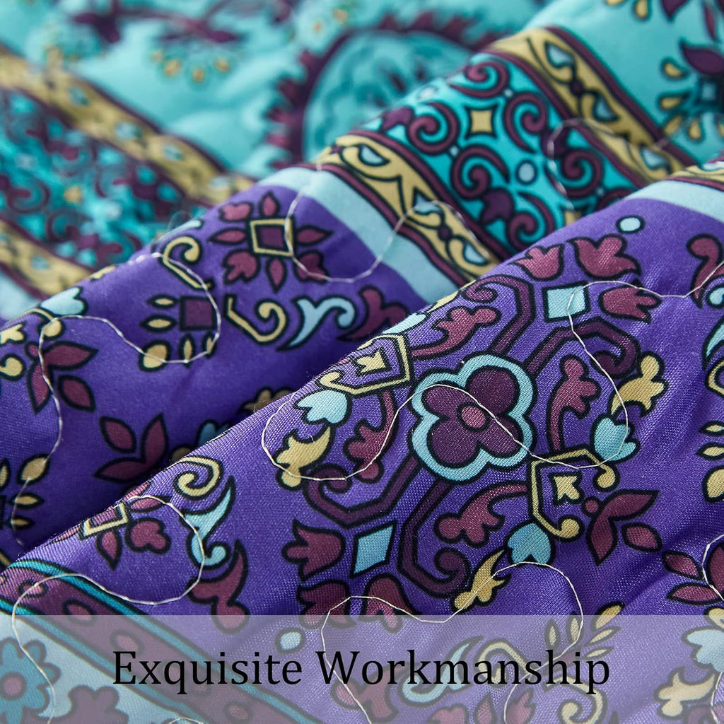 Boho Blue Purple Microfiber Quilt Set