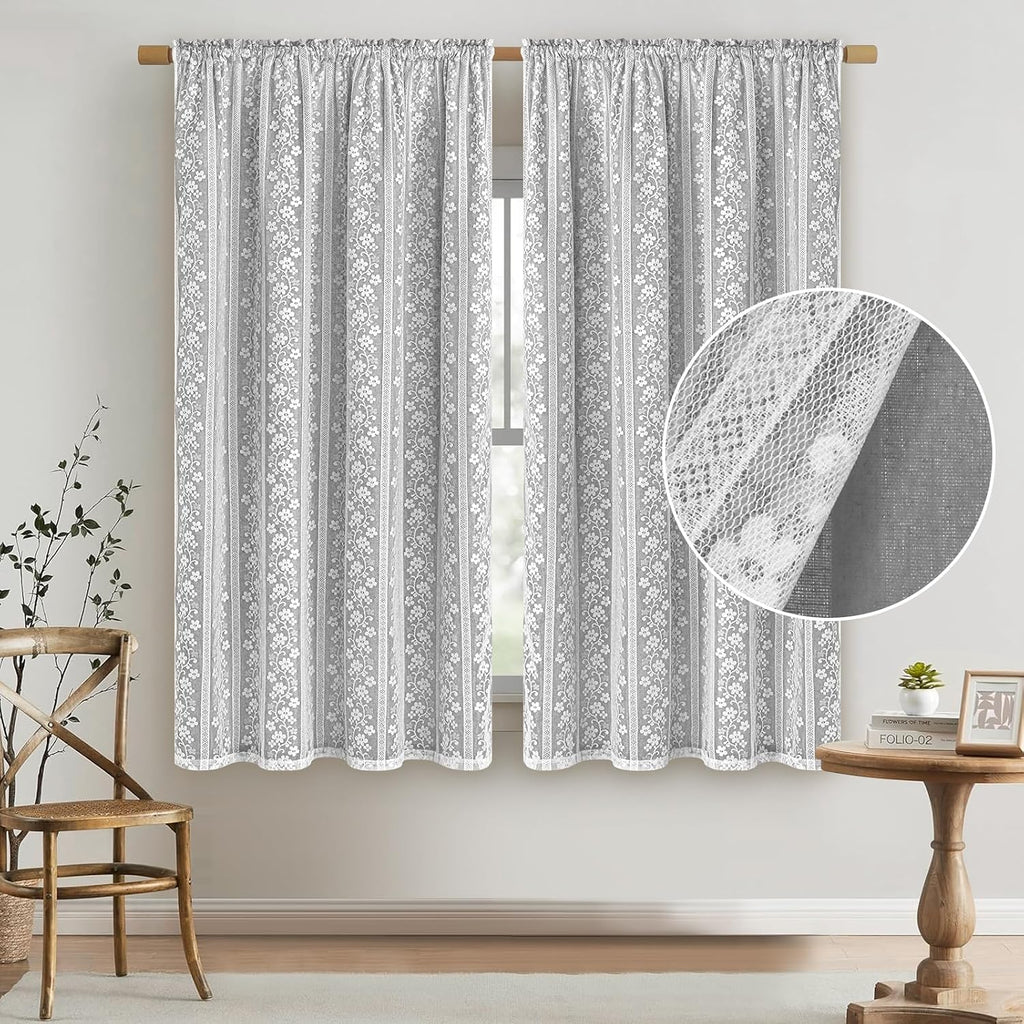 Grey Double Layer Linen Farmhouse Curtains Set of 2