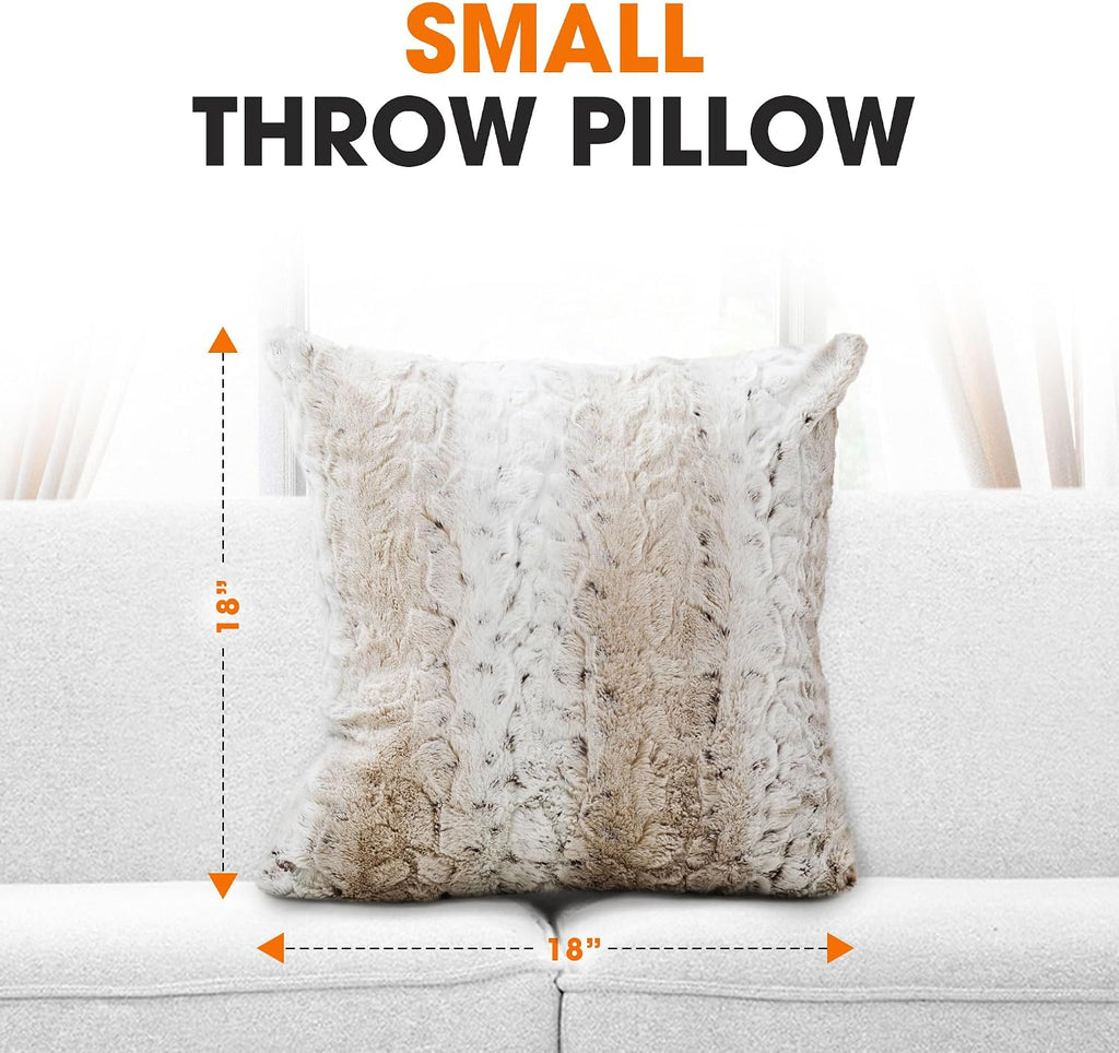 Snow Leopard Faux Fur Throw Pillows With Inserts