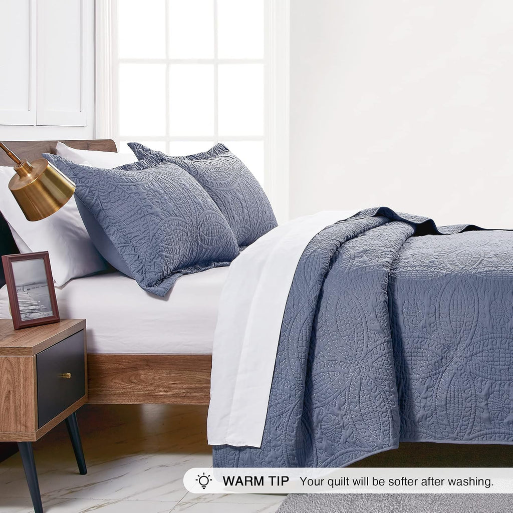 Coin Pattern Blue Lightweight Quilt Set