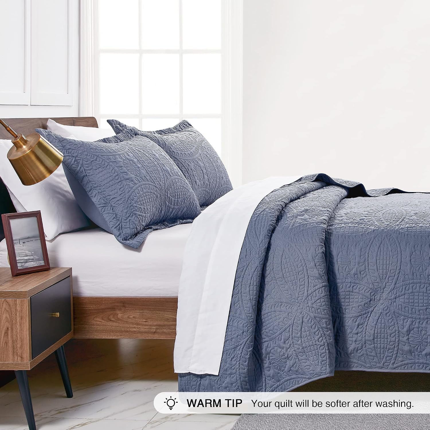 Coin Pattern Blue Lightweight Quilt Set