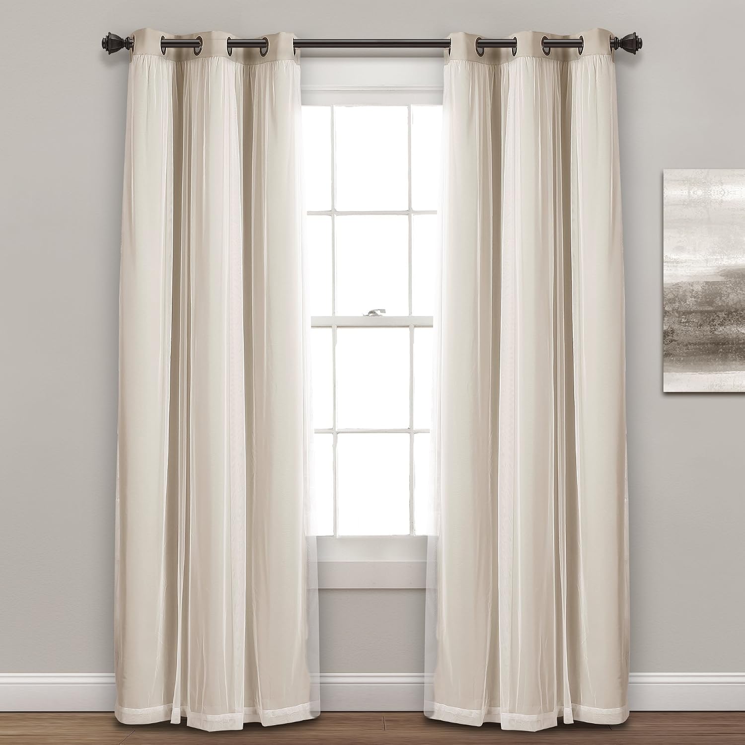 Wheat Sheer Overlay Blackout Curtains Set of 2