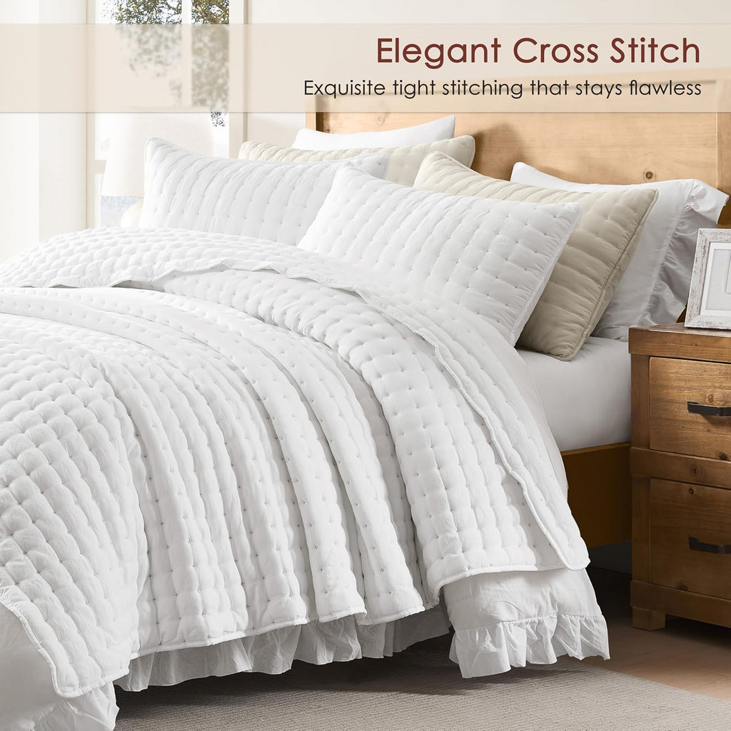 Quilted White Queen Bedding Coverlet Set