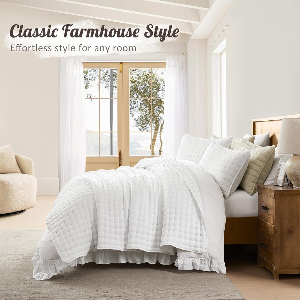 Quilted White Queen Bedding Coverlet Set
