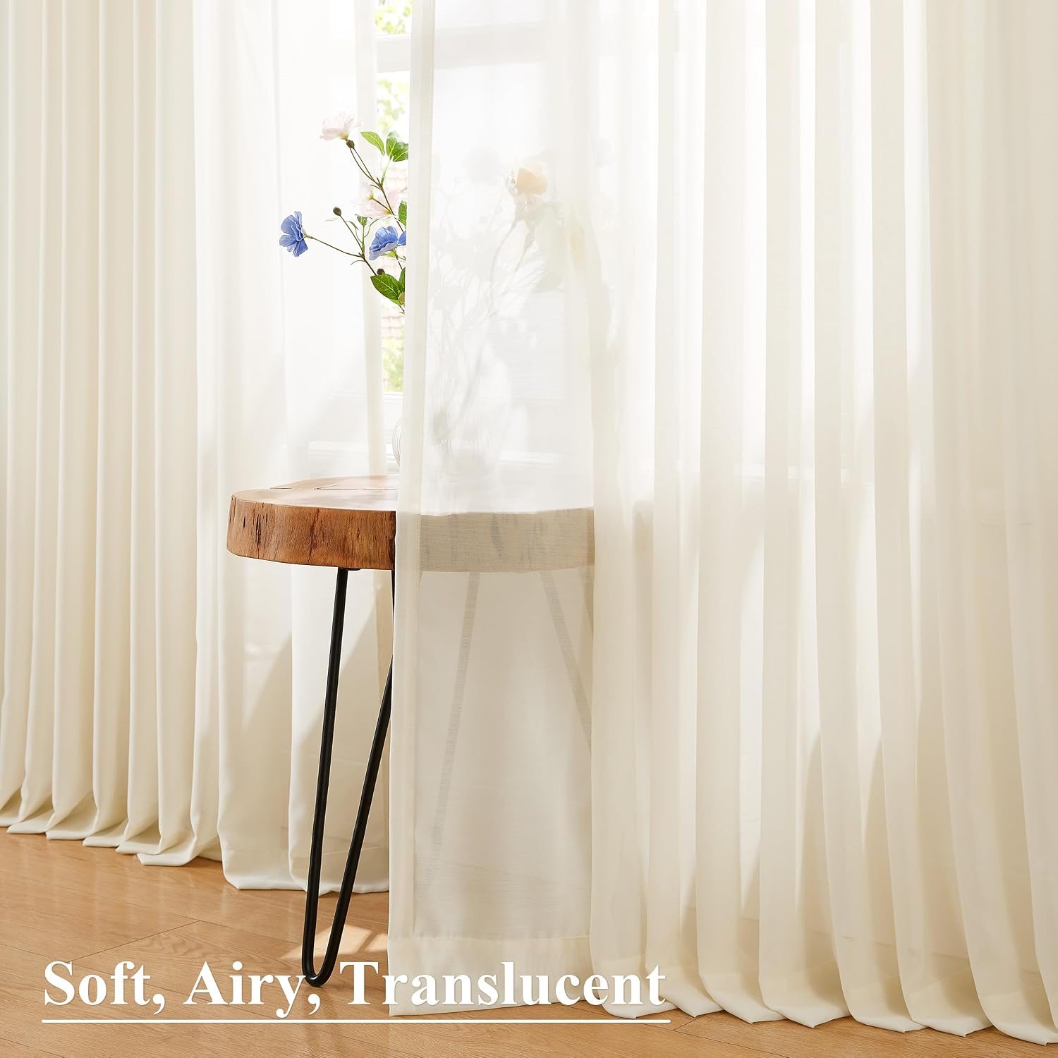 Cream Pinch Pleated Sheer Curtains Set of 2