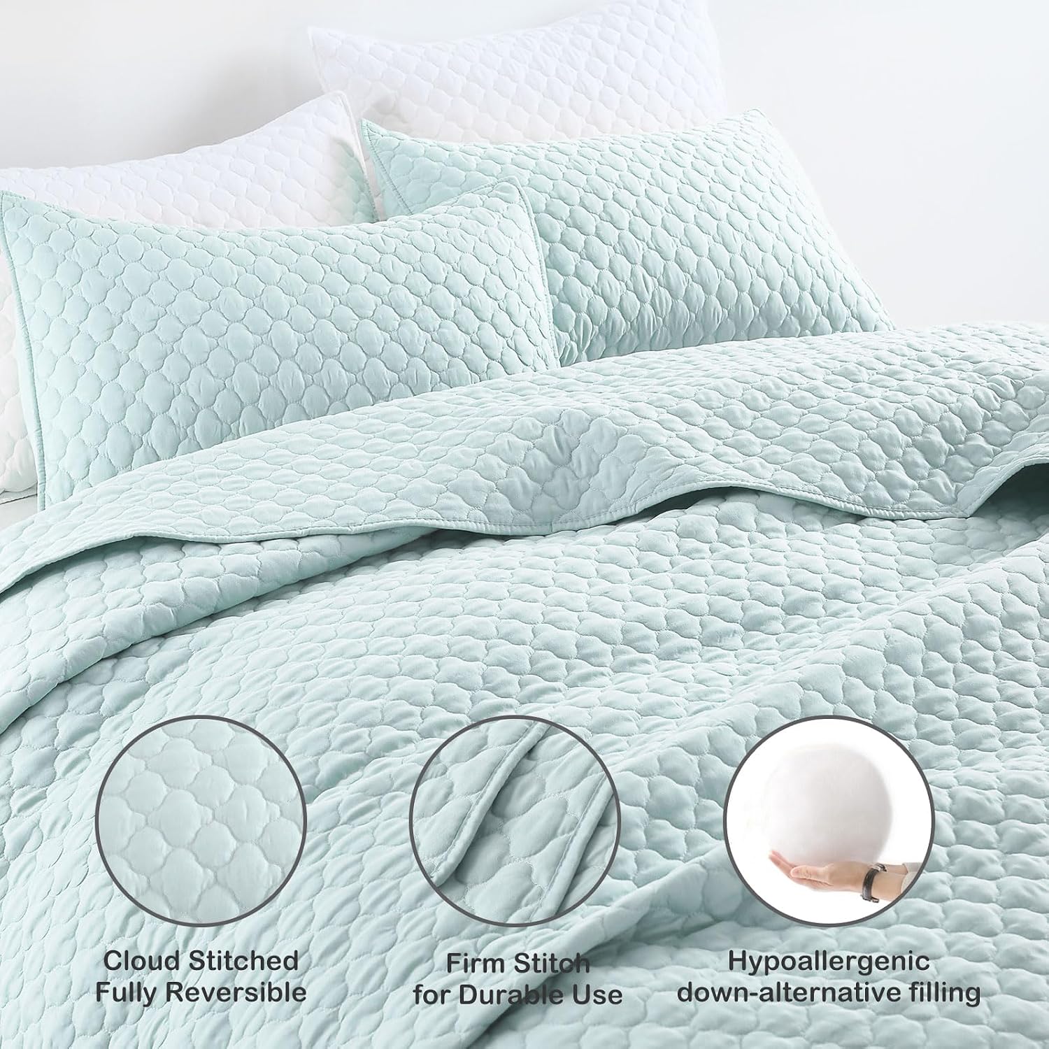 Cloud Pattern Aqua Blue Quilt Bedding Set