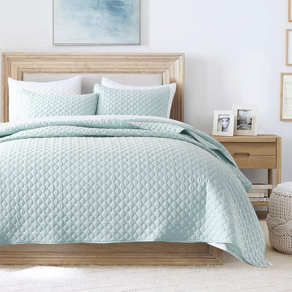 Cloud Pattern Aqua Blue Quilt Bedding Set