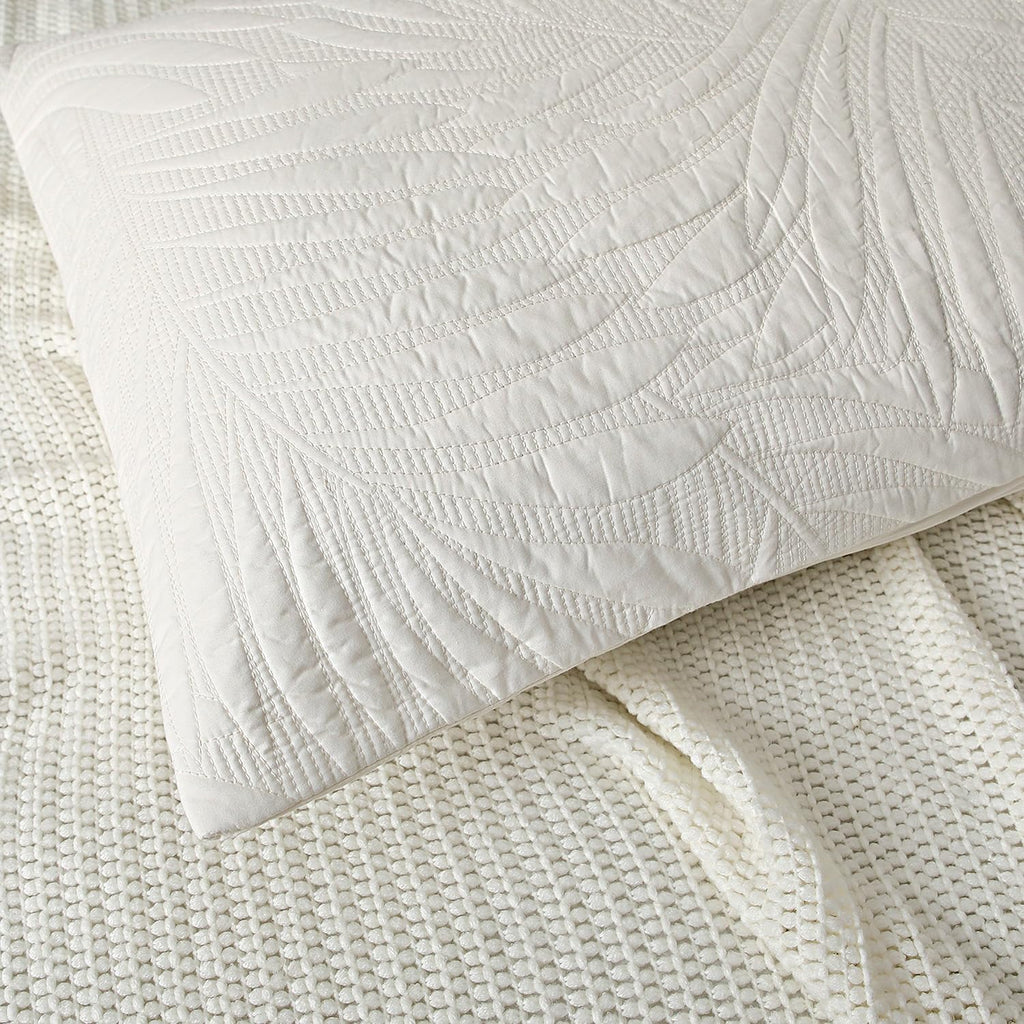 Cream Leaf Embroidered Cotton Euro Pillow Shams