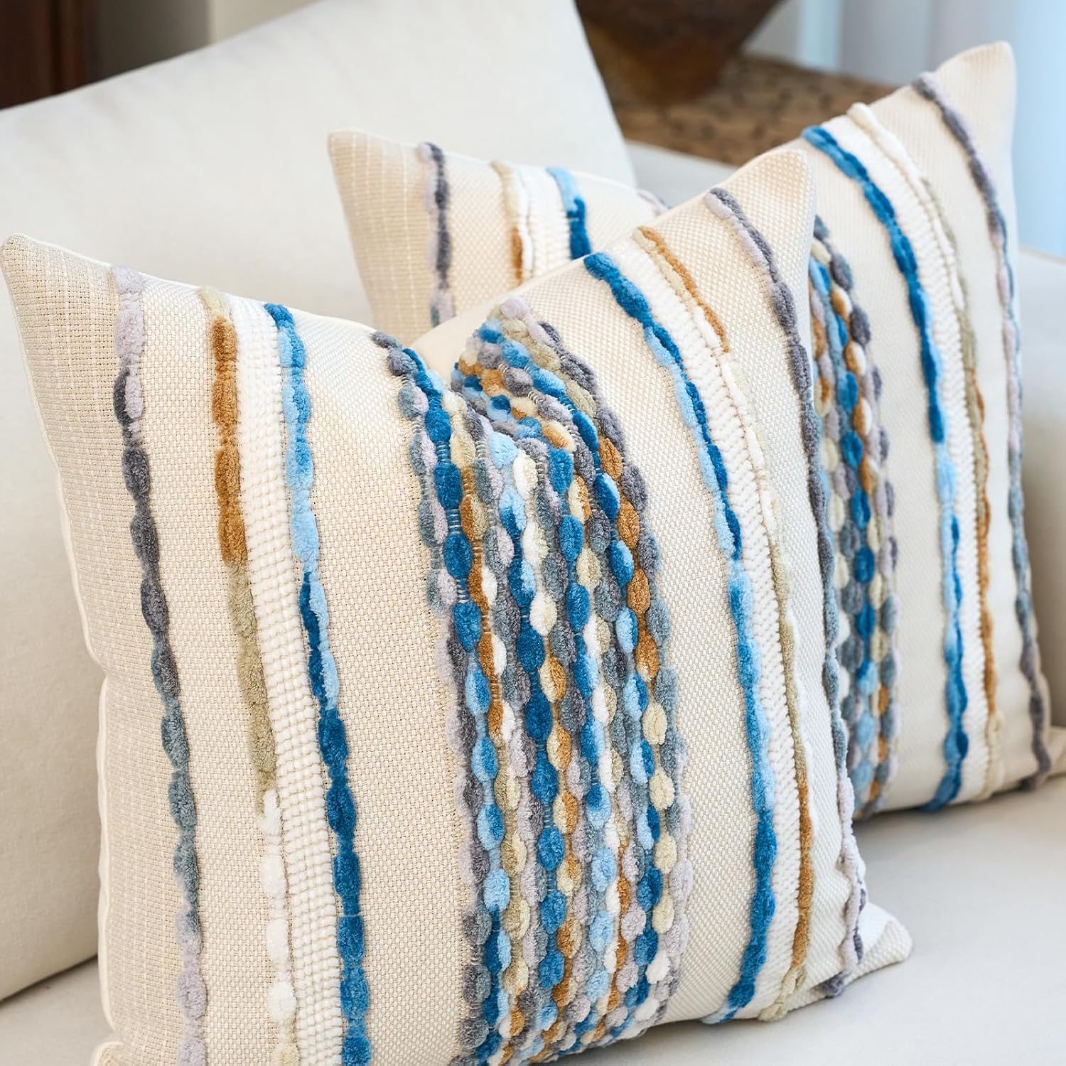 Sky Blue Tufted Chenille Boho Pillow Covers