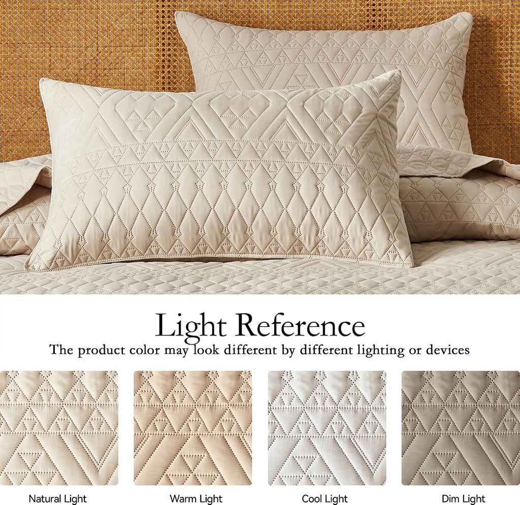 Geometric Beige Microfiber Quilt Set