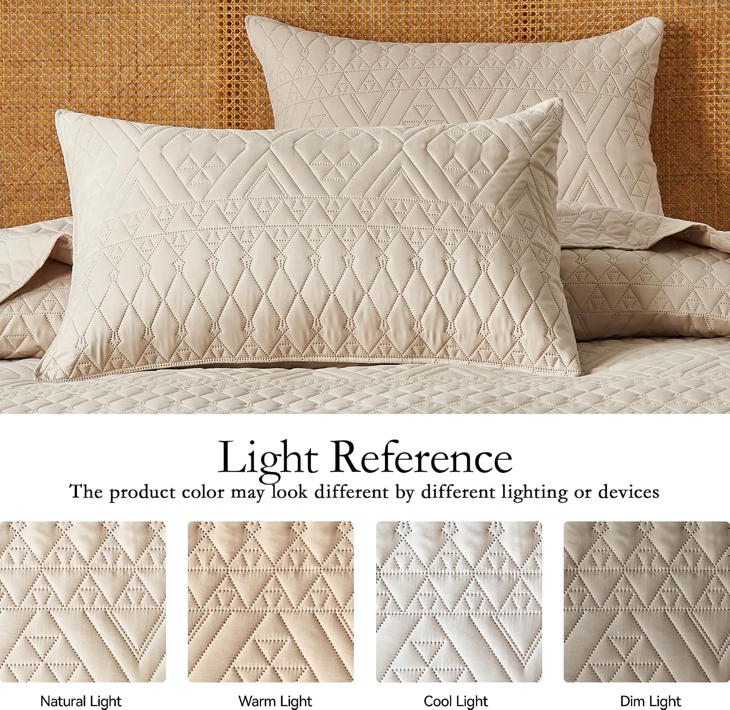 Geometric Beige Microfiber Quilt Set