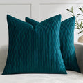 Teal Ripple Striped Velvet Pillow Covers Set of 2