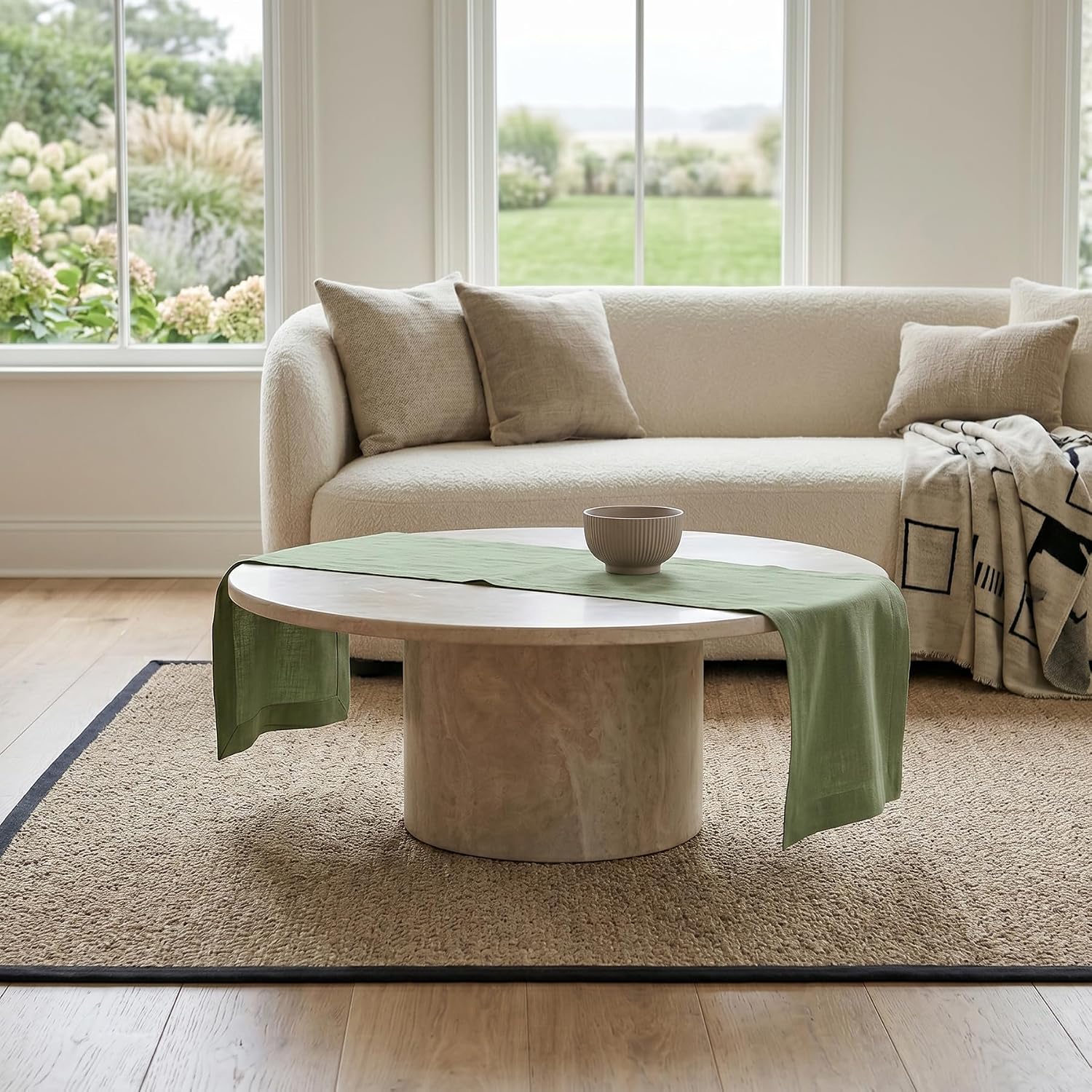 Pure Linen Oil Green Woven Table Runner