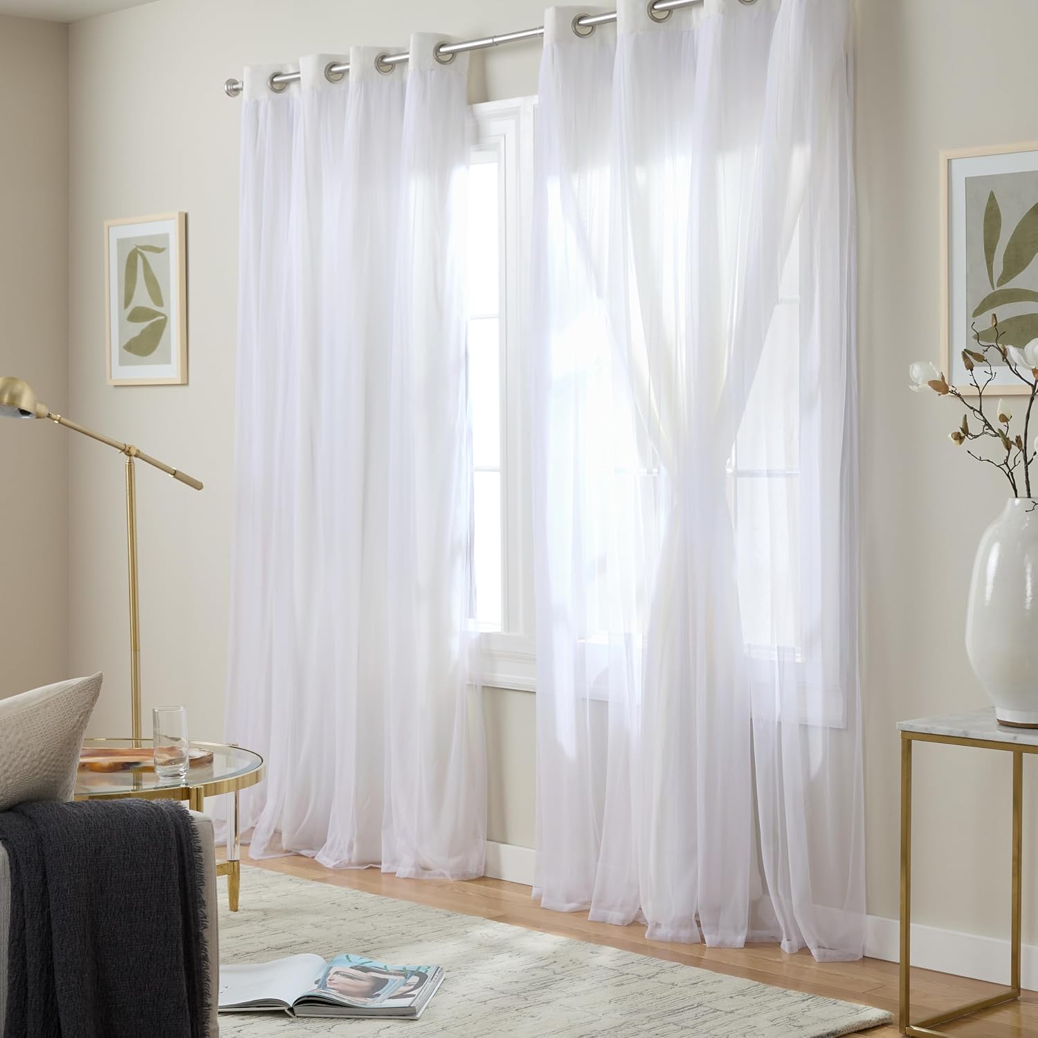 Winter White Double Layer Blackout Curtains Set of 2