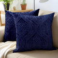 Navy Blue Embossed Velvet Pillow Covers Set of 2