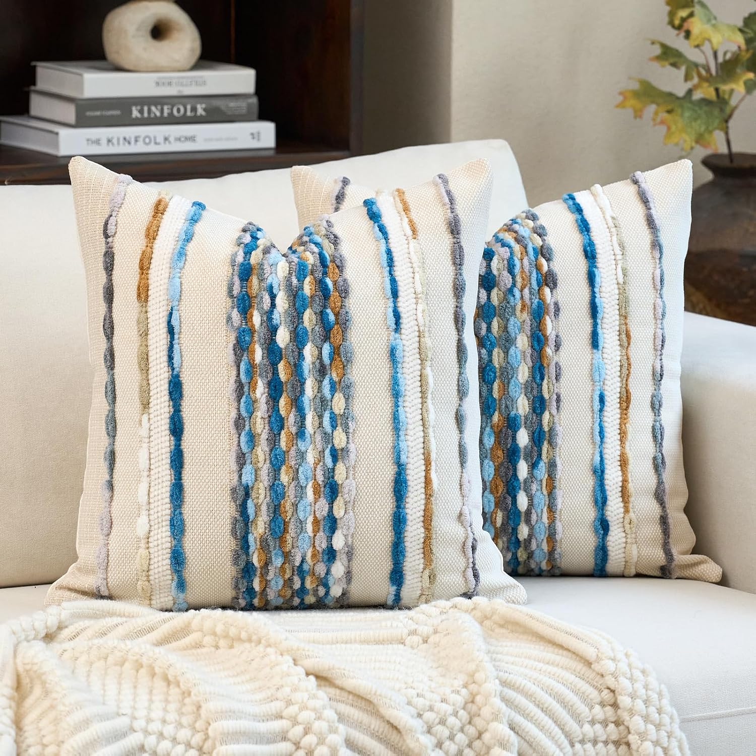 Sky Blue Tufted Chenille Boho Pillow Covers