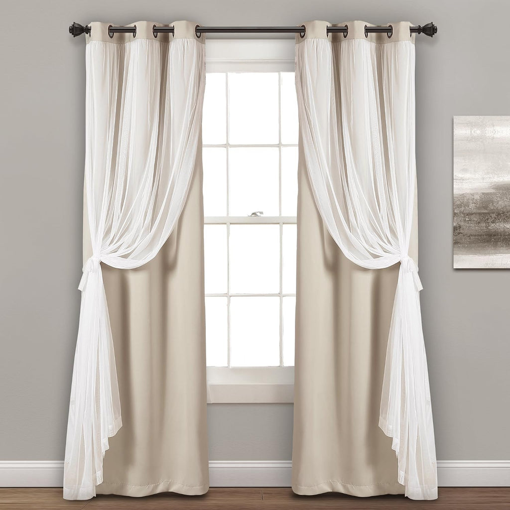 Wheat Sheer Overlay Blackout Curtains Set of 2