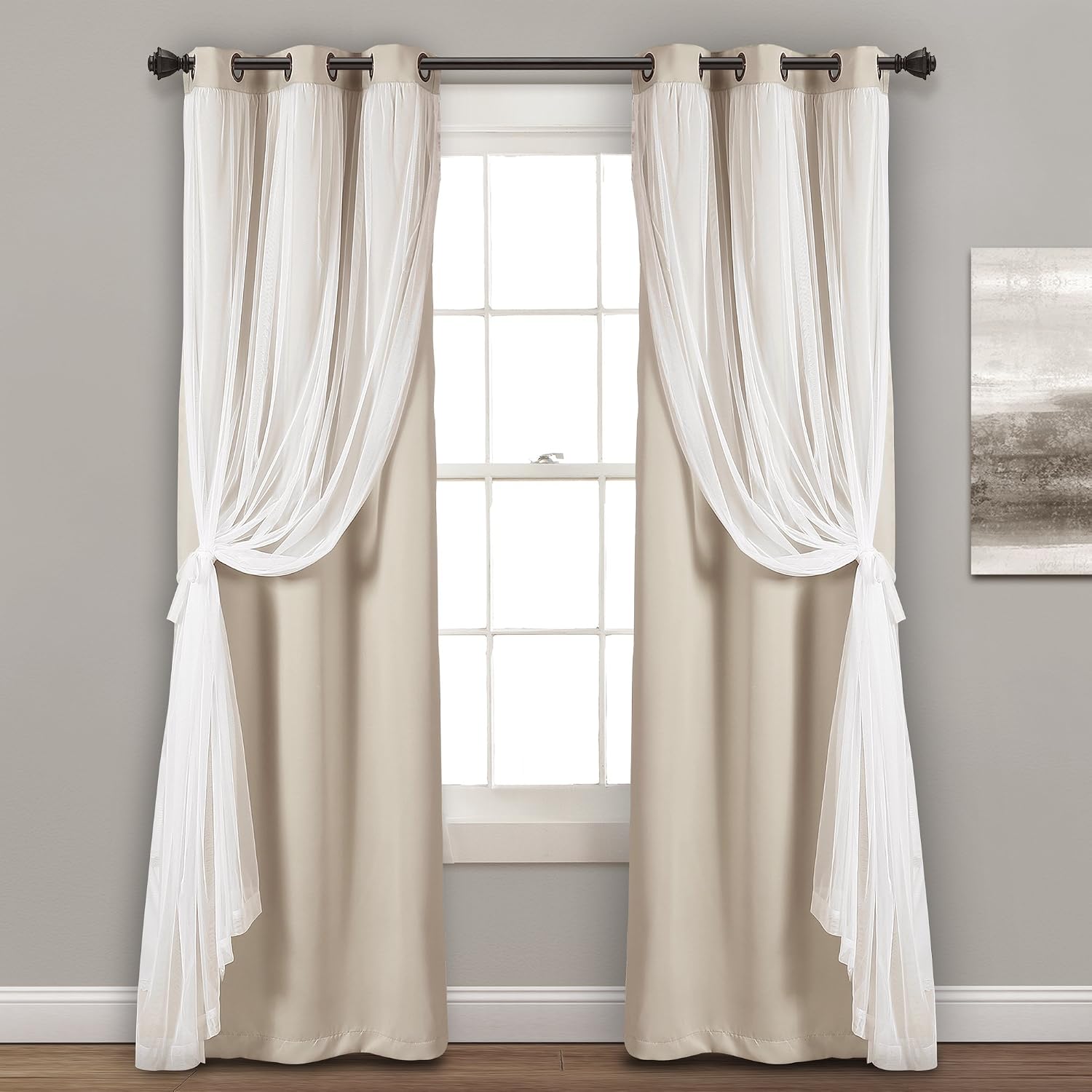 Wheat Sheer Overlay Blackout Curtains Set of 2