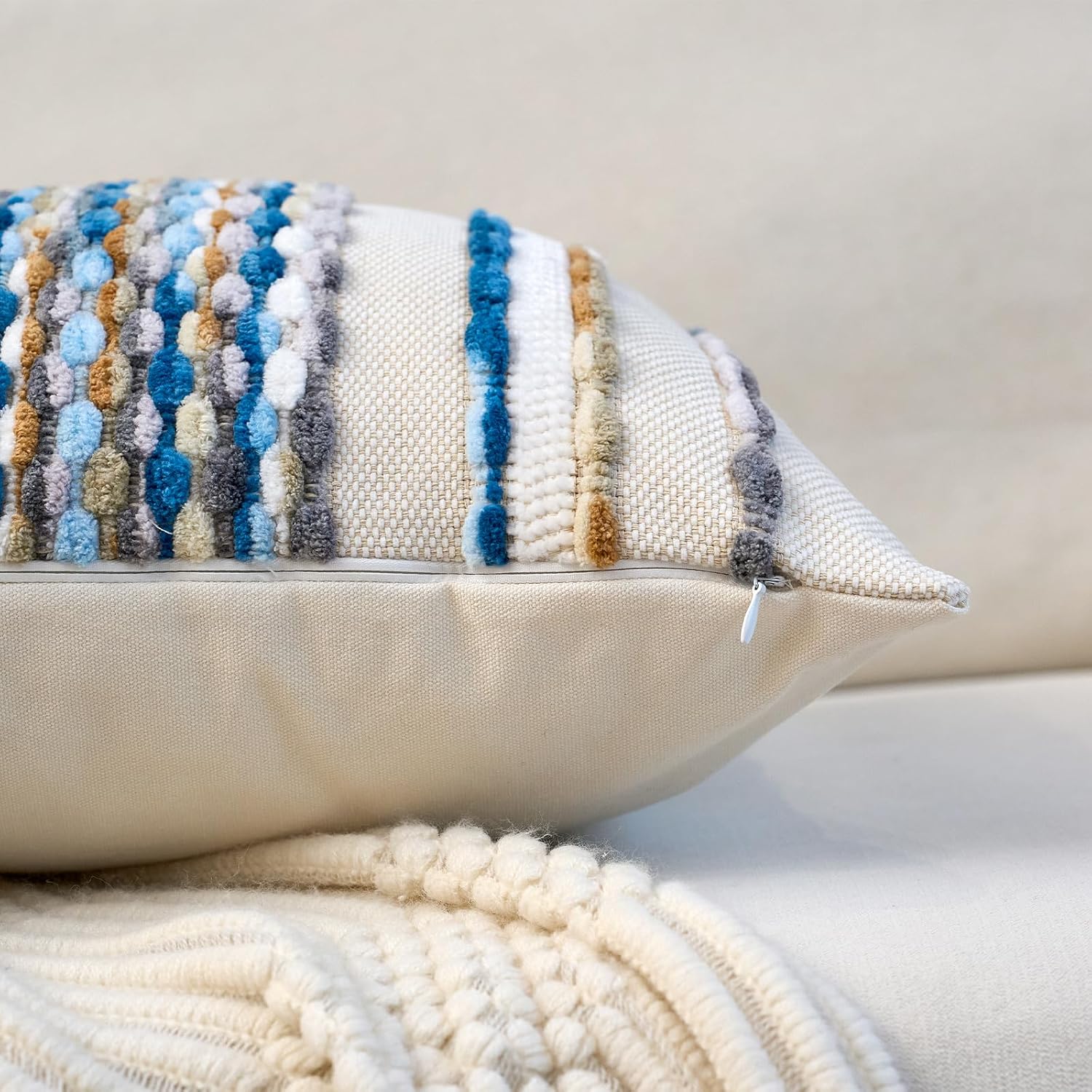 Sky Blue Tufted Chenille Boho Pillow Covers