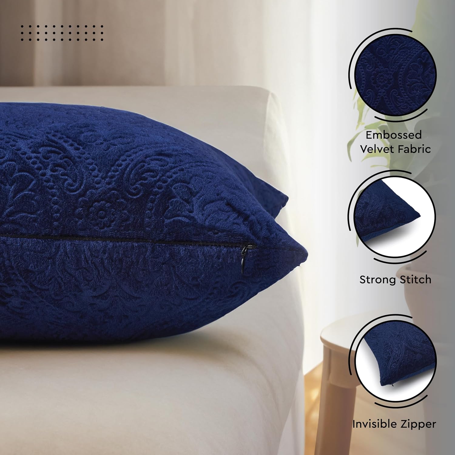 Navy Blue Embossed Velvet Pillow Covers Set of 2