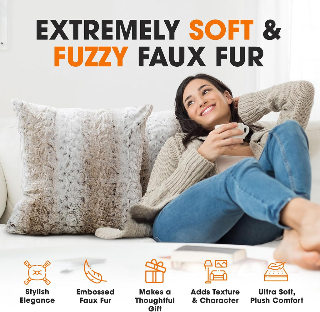 Snow Leopard Faux Fur Throw Pillows With Inserts