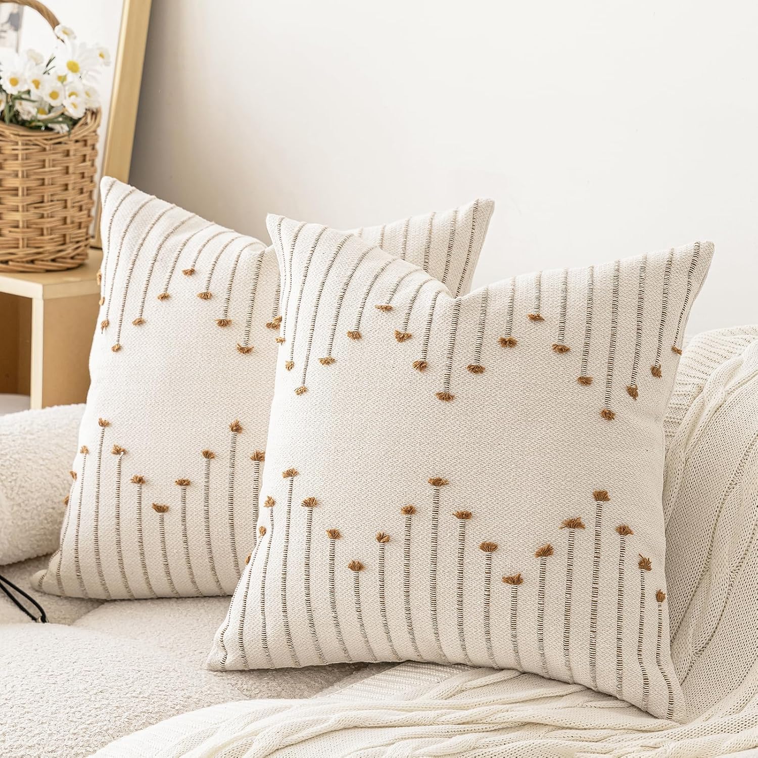 Beige Brown Neutral Boho Pillow Covers Set of 2