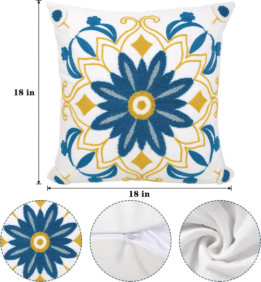 Boho Floral Embroidered Coastal Pillow Covers