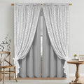 Grey Double Layer Linen Farmhouse Curtains Set of 2