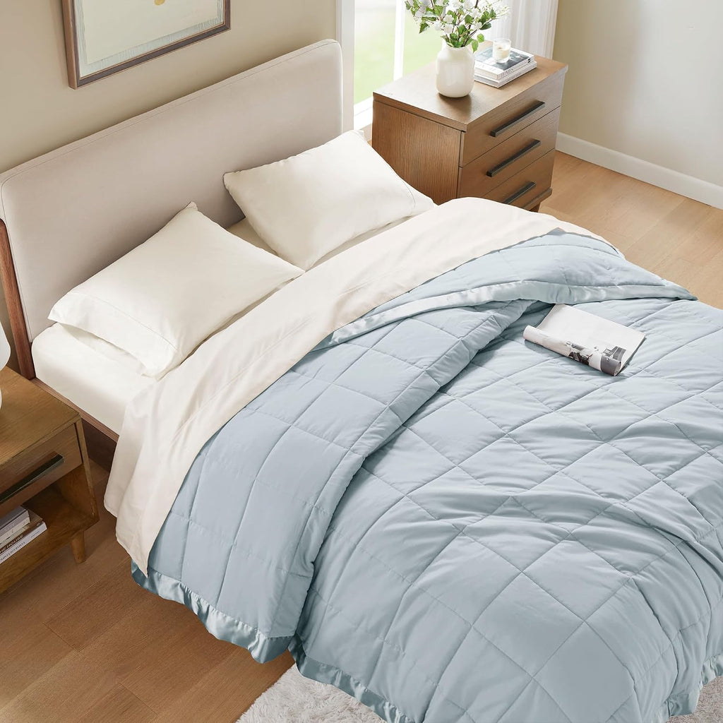 Satin Trim Blue Down Alternative Blanket