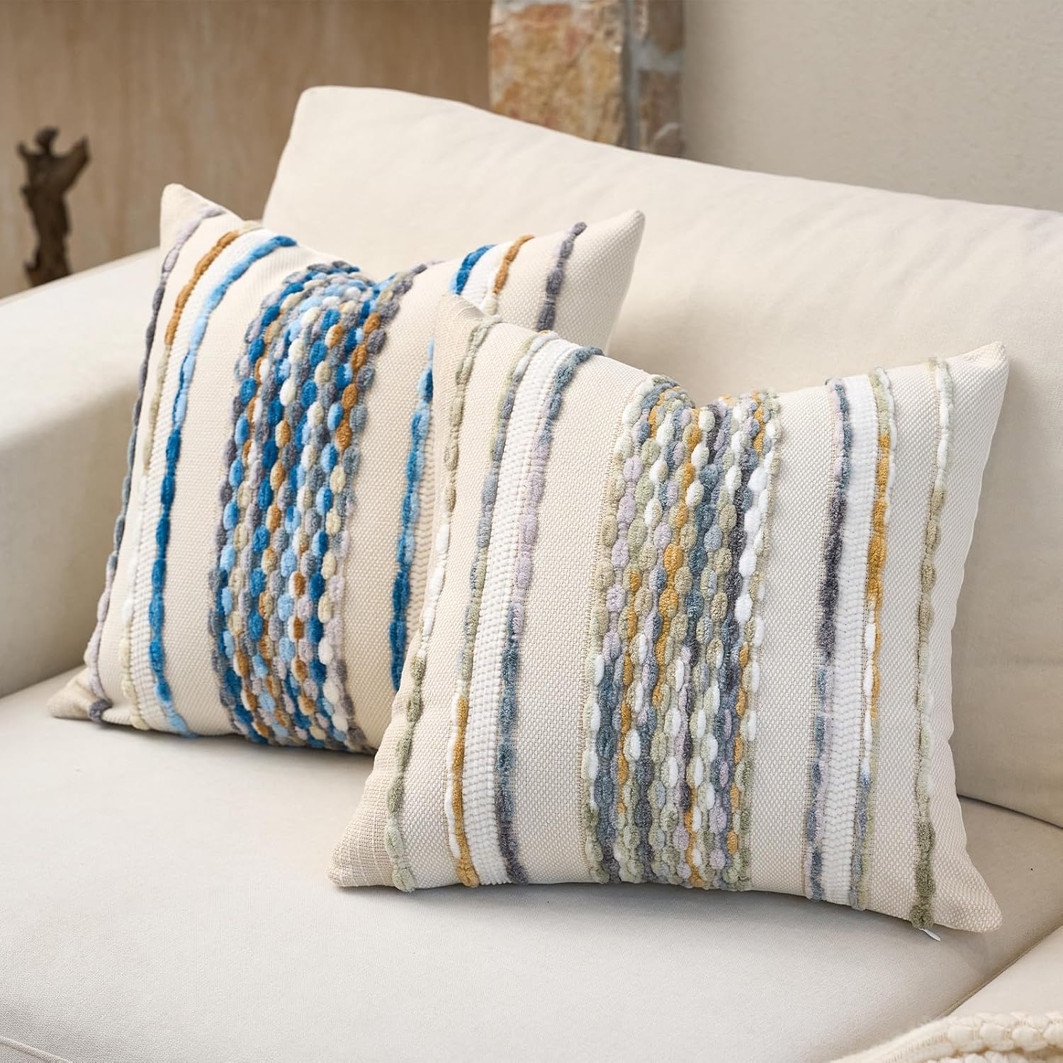 Sky Blue Tufted Chenille Boho Pillow Covers