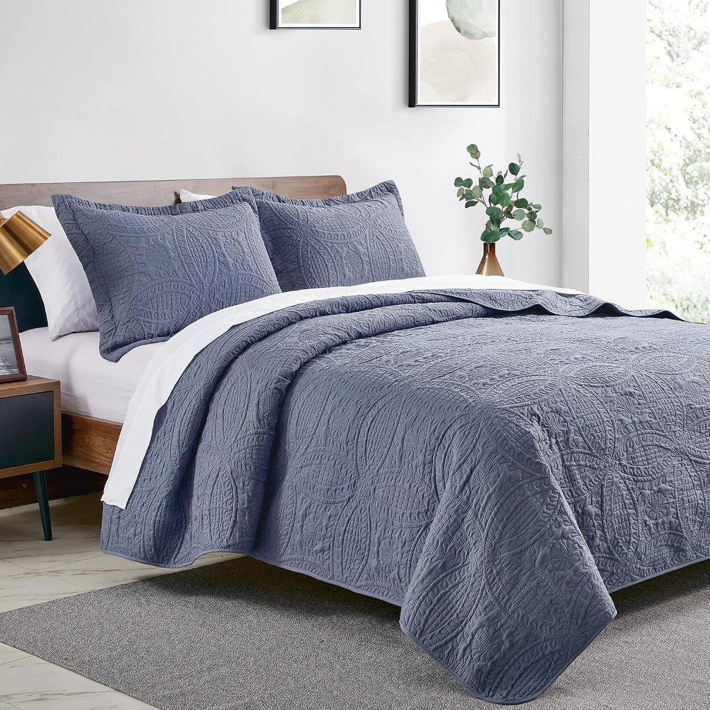 Coin Pattern Blue Lightweight Quilt Set