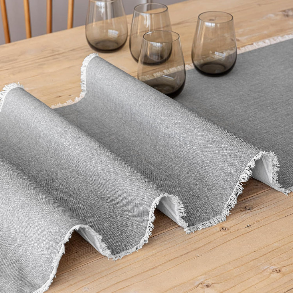 Frayed Chambray Grey Cotton Table Runner