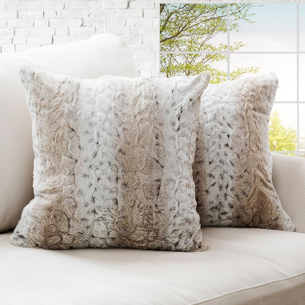 Snow Leopard Faux Fur Throw Pillows With Inserts