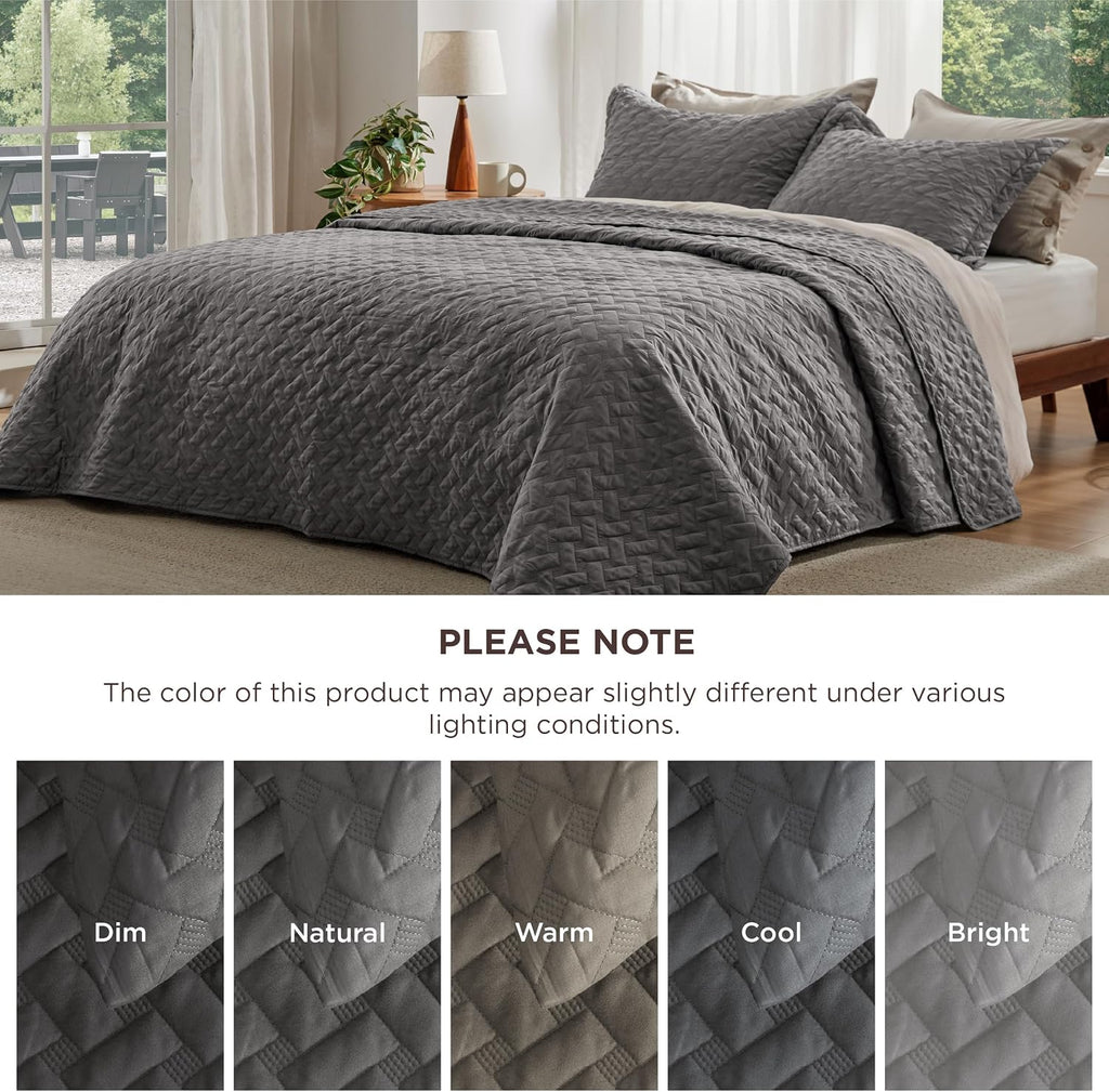 Basket Weave Grey Quilt Bedding Set