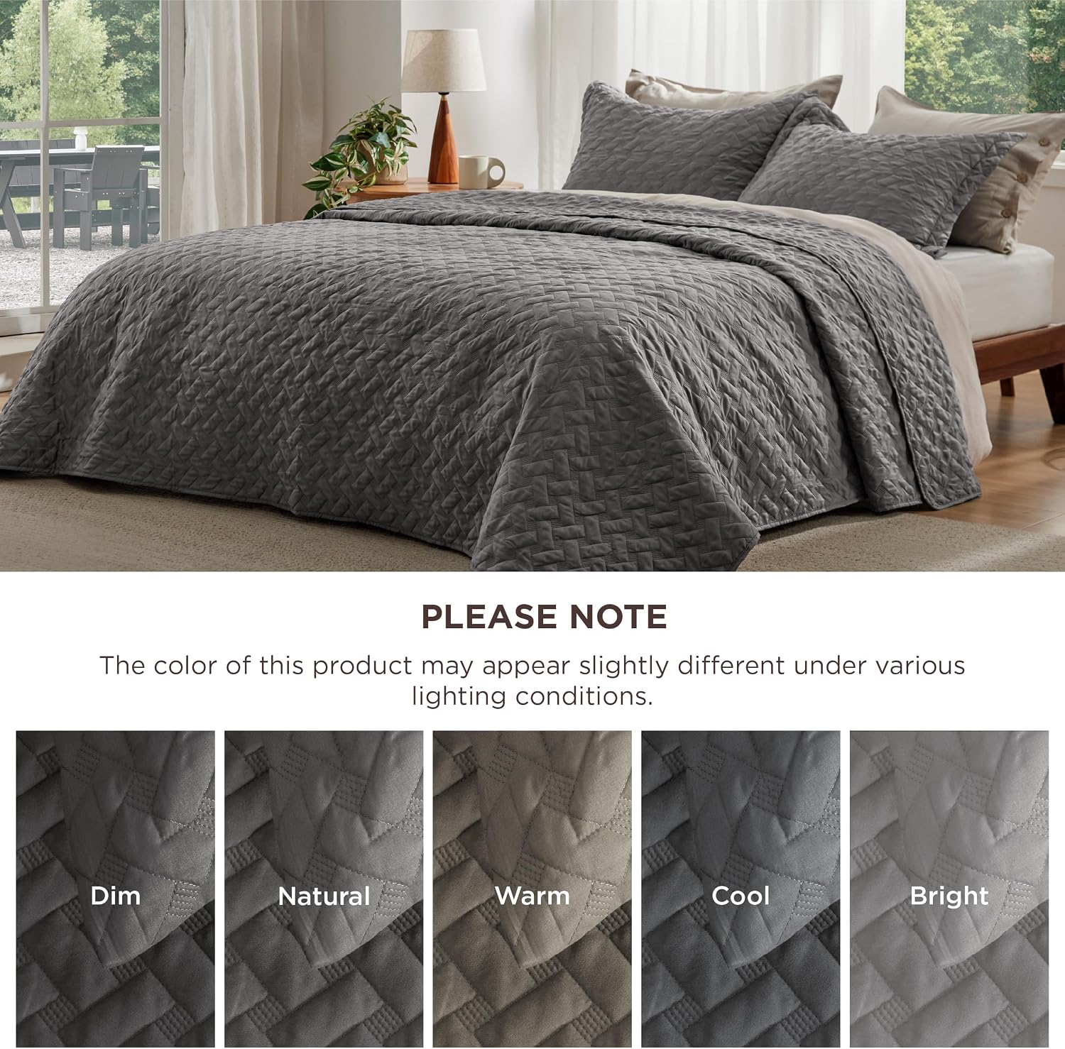 Basket Weave Grey Quilt Bedding Set