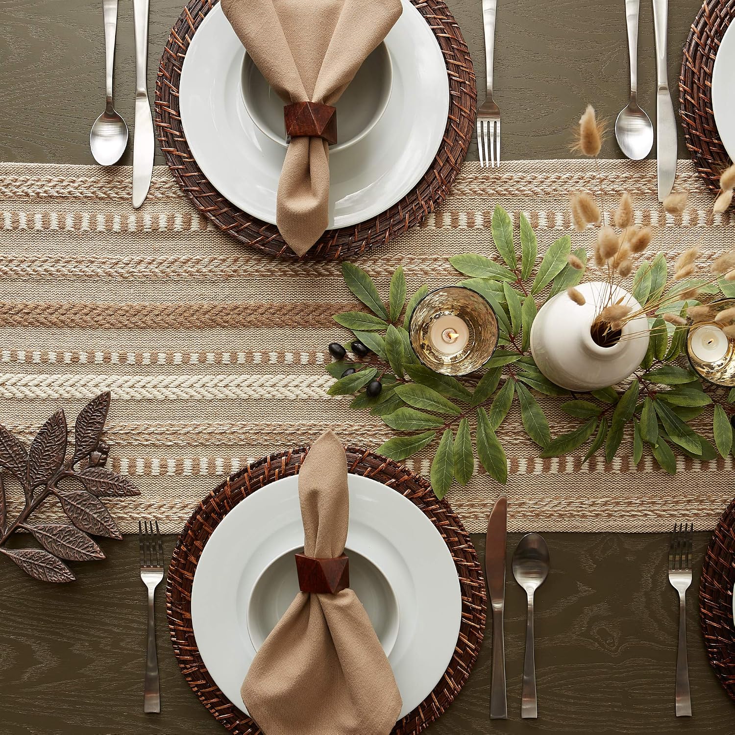 Braided Stripe Cotton Farmhouse Table Runner