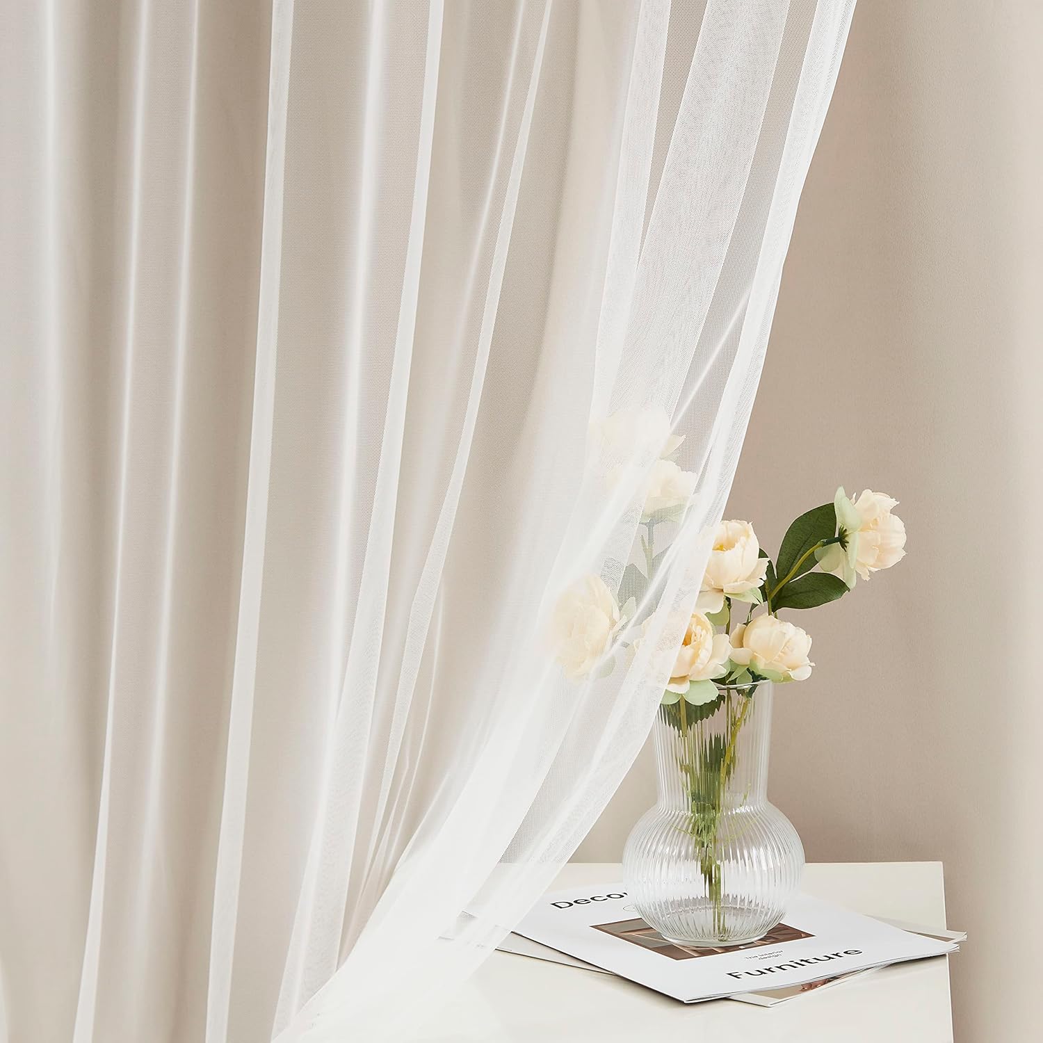 Beige Double Layer Blackout Curtains Set of 2