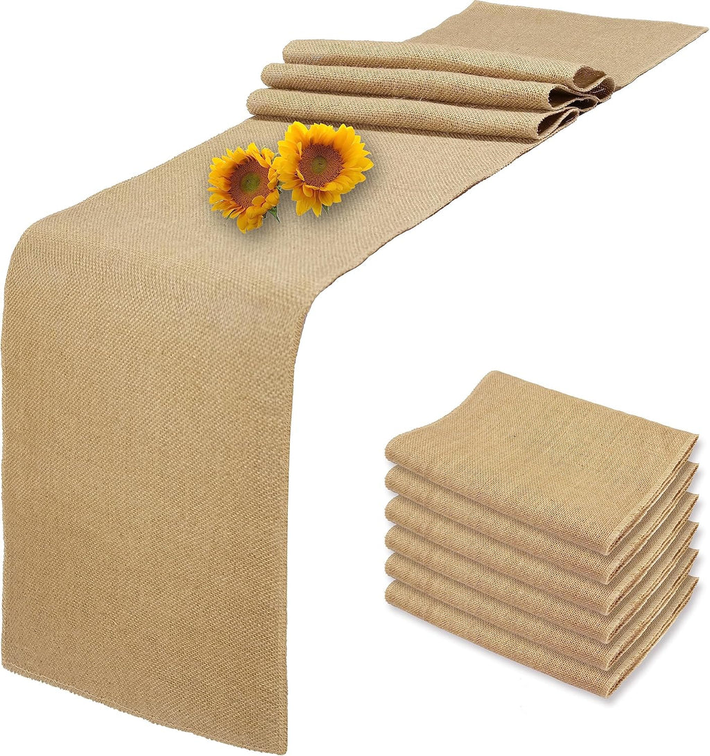 Rustic Burlap Farmhouse Table Runner Set