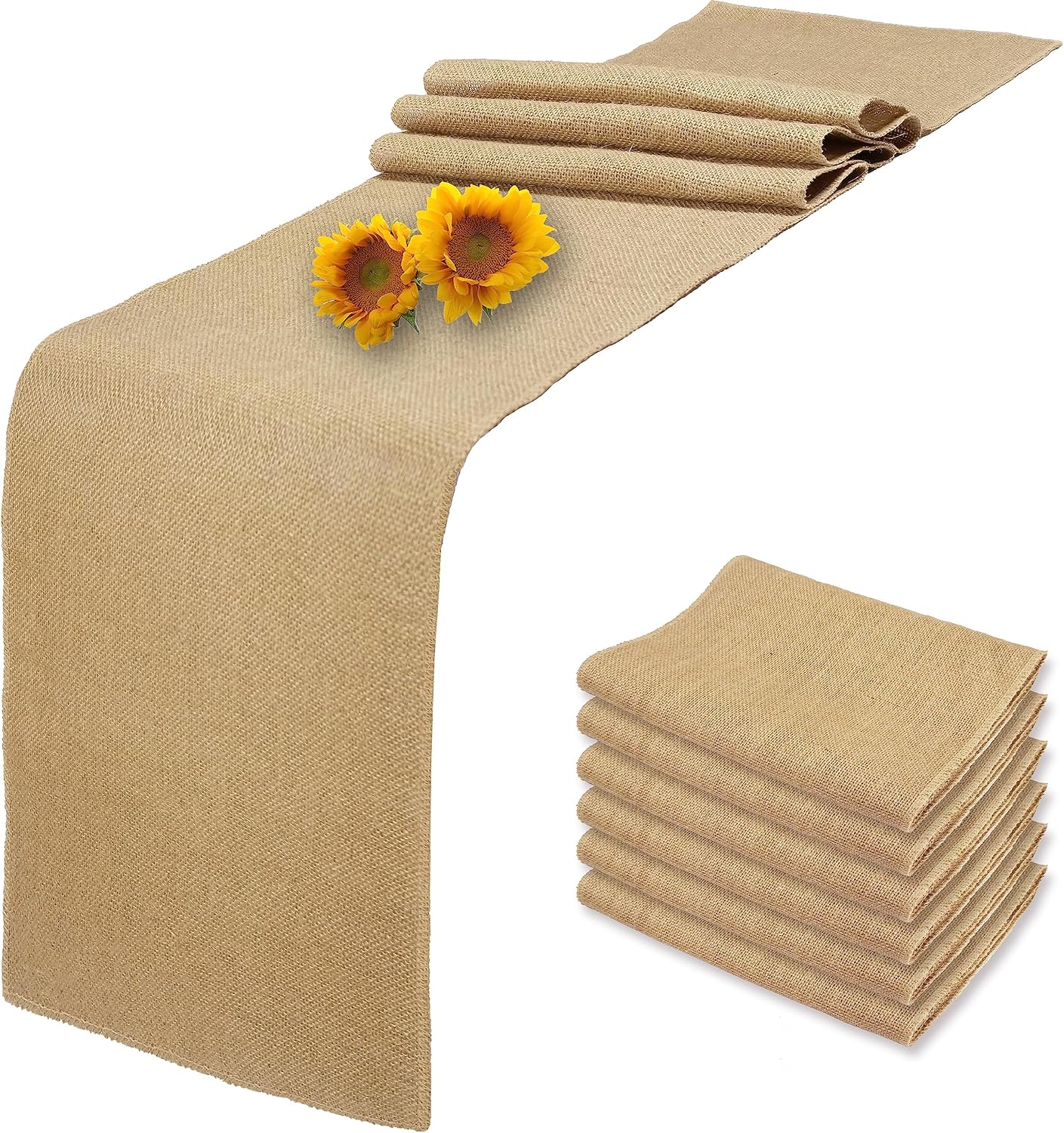 Rustic Burlap Farmhouse Table Runner Set