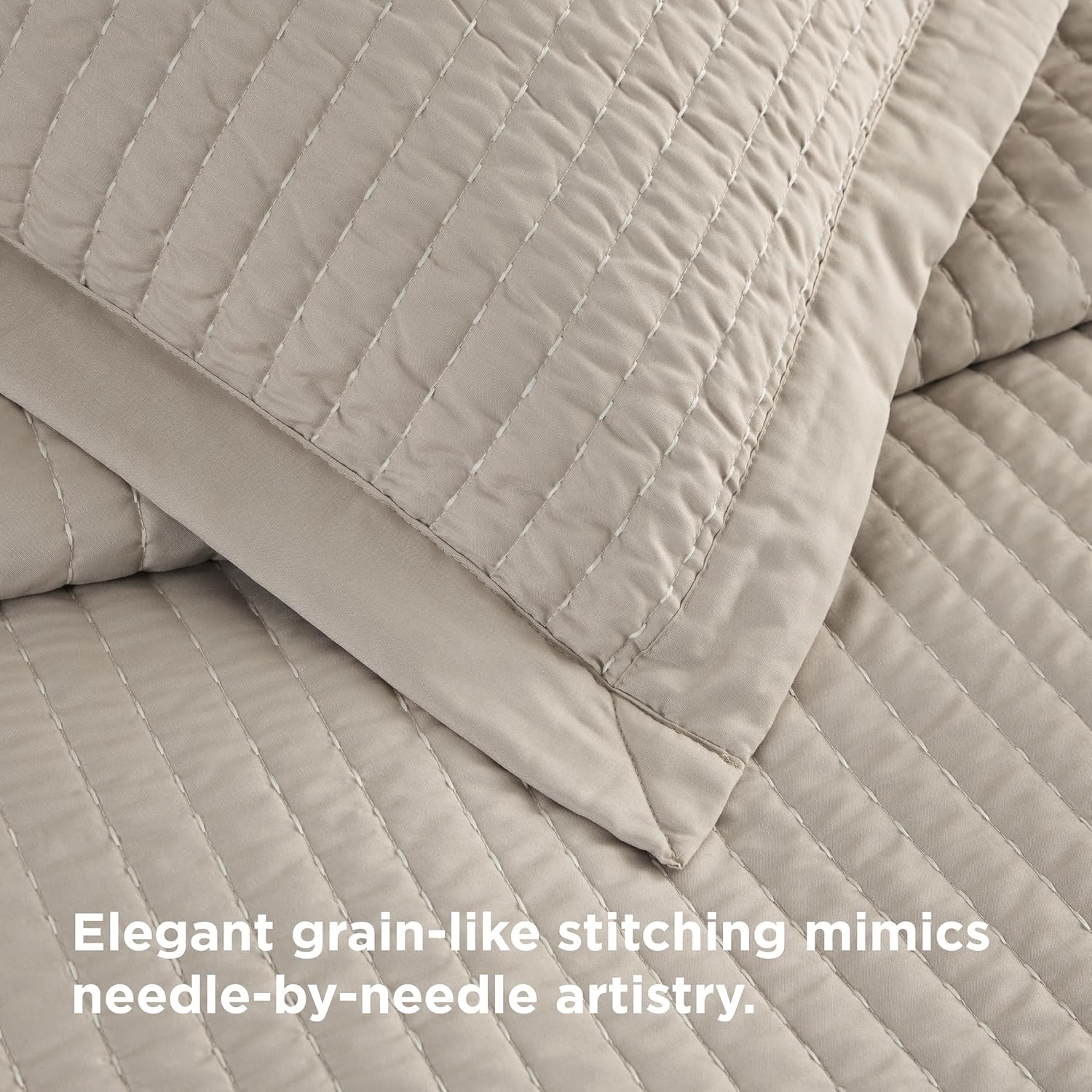 Striped Neutral Microfiber Quilt Bedding Set