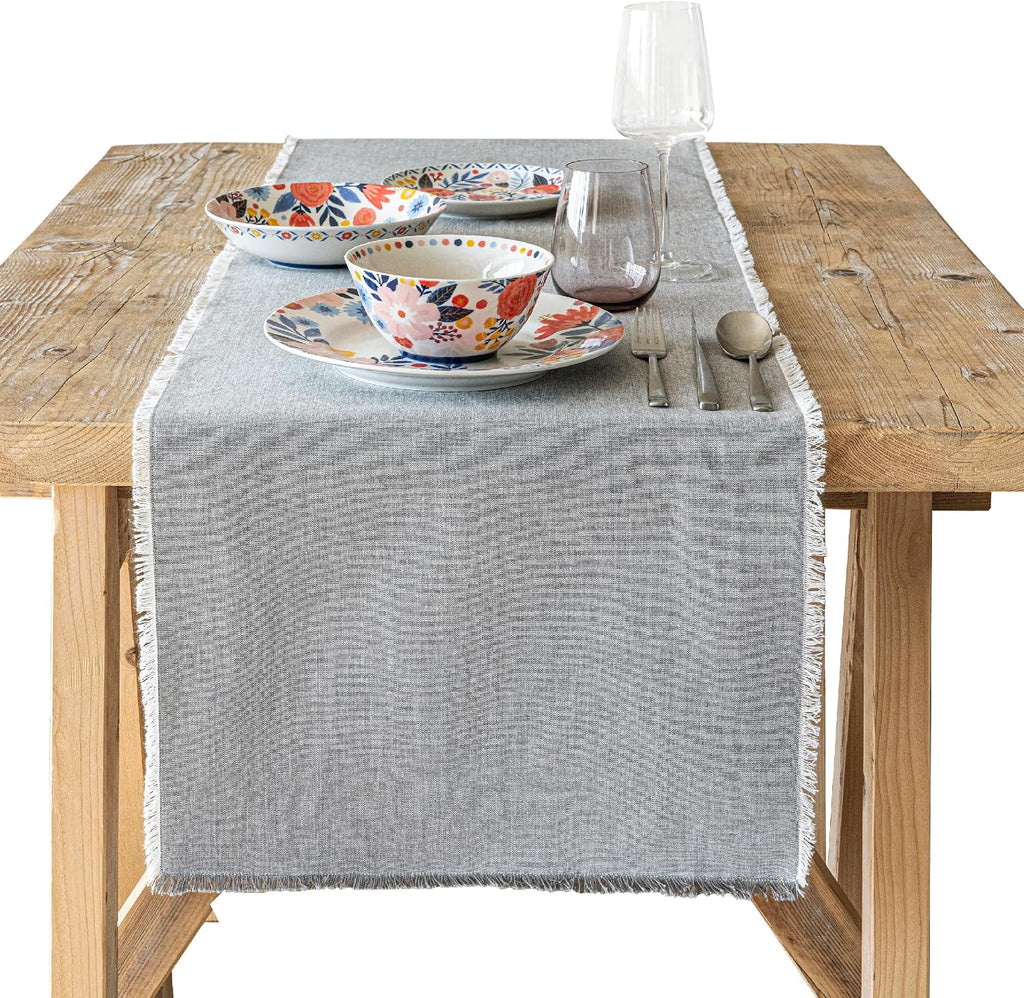 Frayed Chambray Grey Cotton Table Runner