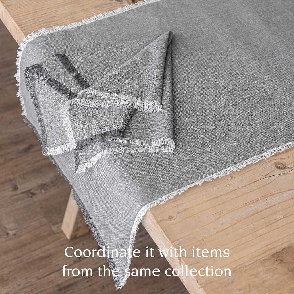 Frayed Chambray Grey Cotton Table Runner