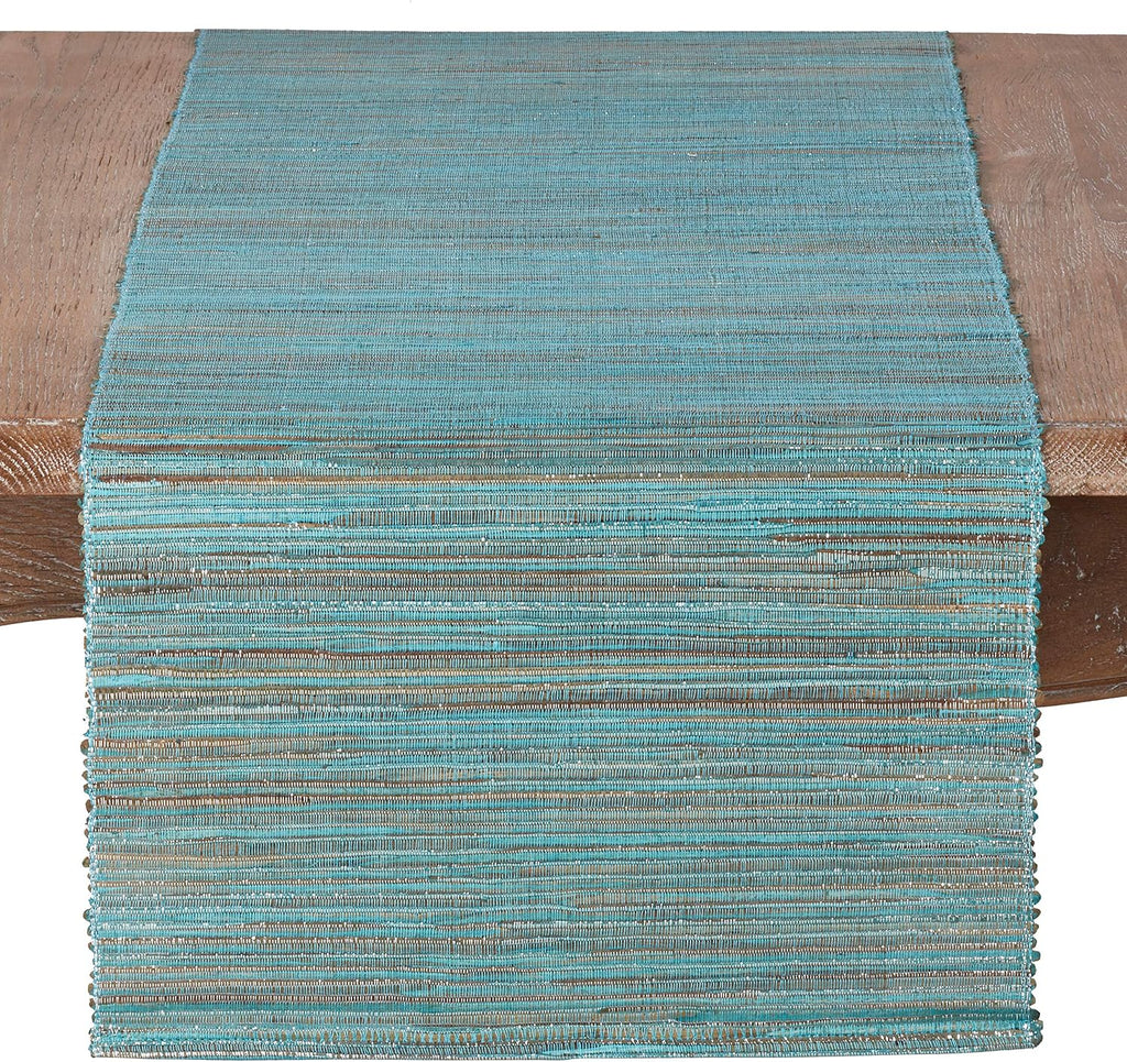 Shimmering Nubby Woven Turquoise Table Runner