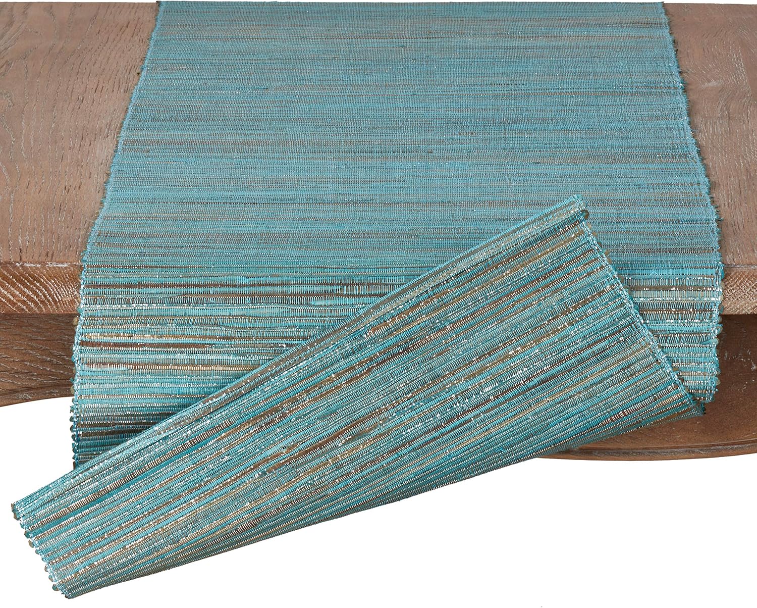 Shimmering Nubby Woven Turquoise Table Runner