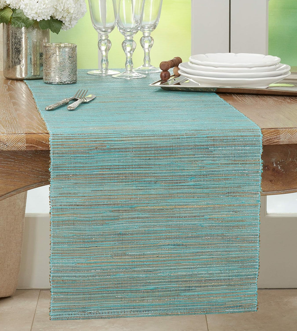 Shimmering Nubby Woven Turquoise Table Runner