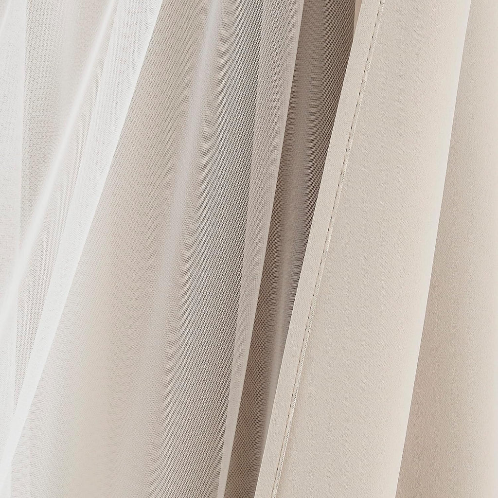 Beige Double Layer Blackout Curtains Set of 2