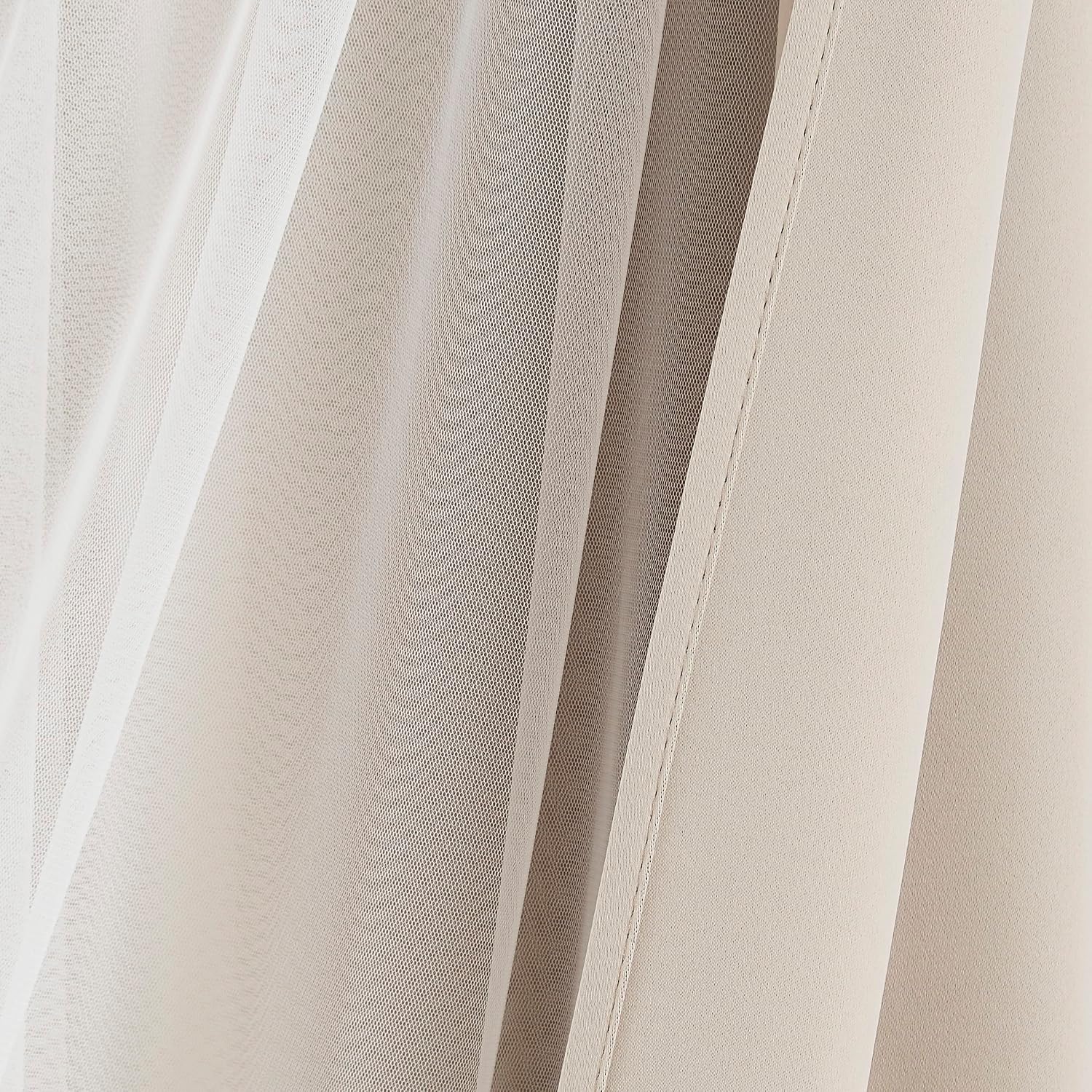 Beige Double Layer Blackout Curtains Set of 2
